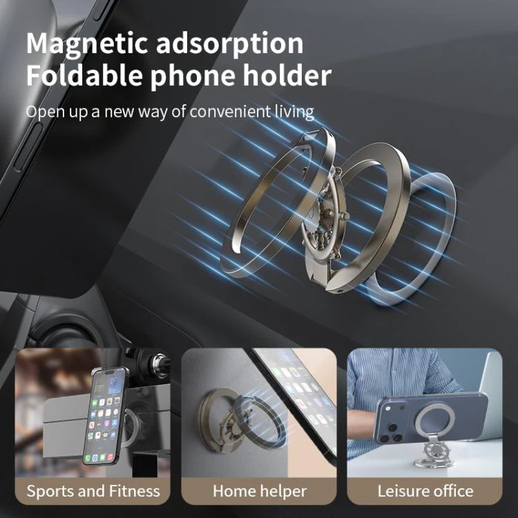 Ship Wheel Gyro Spinner 360-degree Rotating Foldable Double-Sided Magnetic Phone Holder(Gunmetal) - Image 6