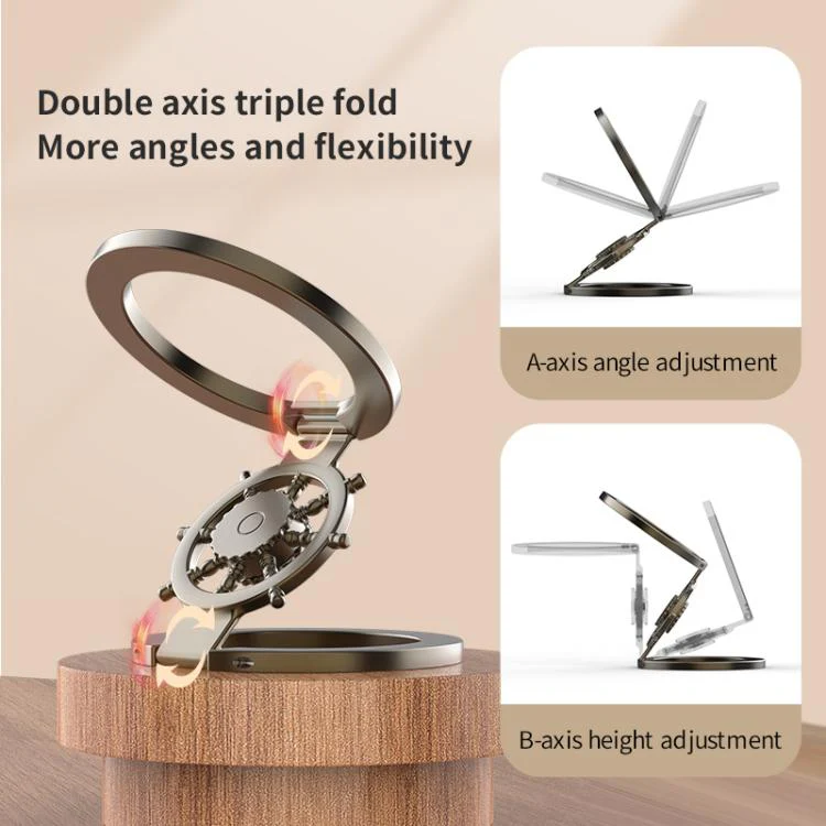Ship Wheel Gyro Spinner 360-degree Rotating Foldable Double-Sided Magnetic Phone Holder(Gunmetal) - Image 7