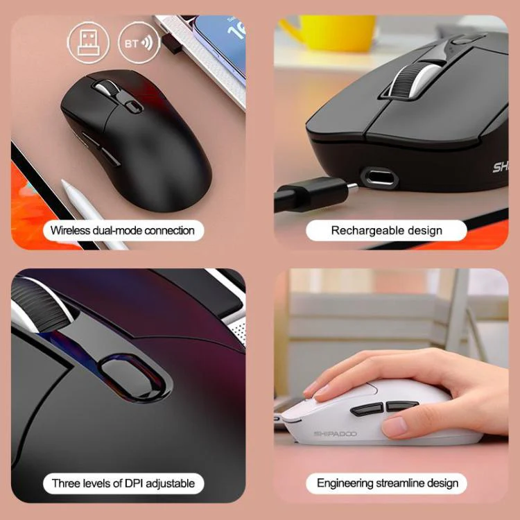 SHIPADOO A7 2.4GHzx Wireless BT Dual-Mode Mouse(Rose Red) - Image 7