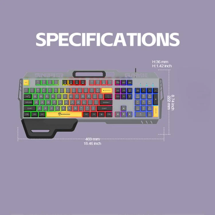 SHIPADOO GK50 Tri-color Block RGB Metal Cover Suspended Wired Gaming Keyboard(Modern Grey) - Image 9