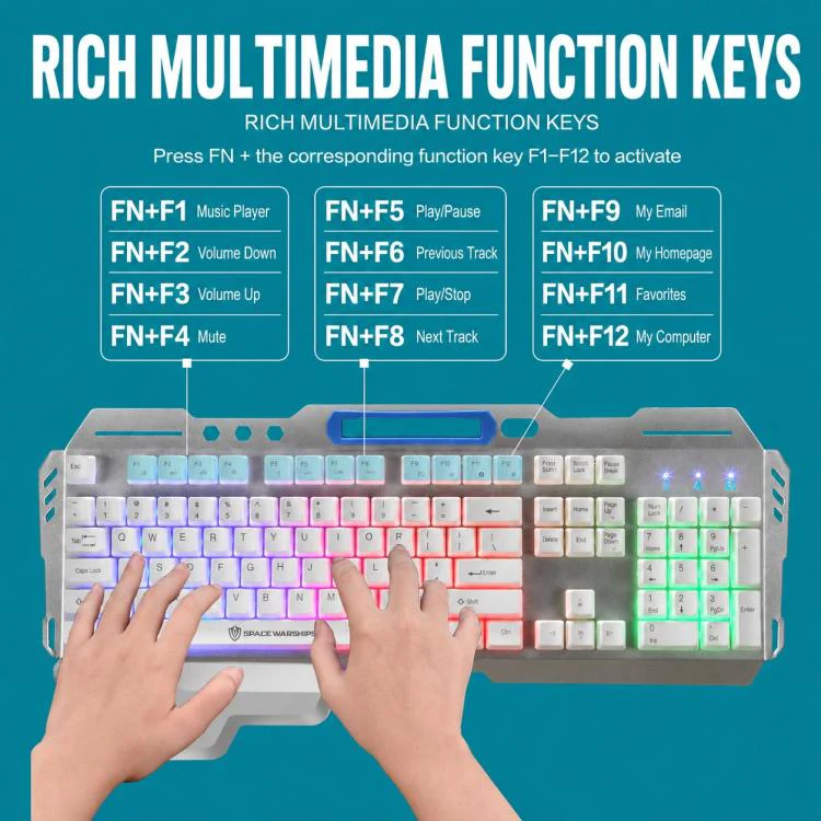 SHIPADOO GK70 Wired RGB Floating Detachable Hand Rest Character Rainbow Translucent Gaming Keyboard - Image 10
