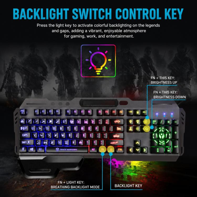 SHIPADOO GK70 Wired RGB Floating Detachable Hand Rest Character Rainbow Translucent Gaming Keyboard - Image 6