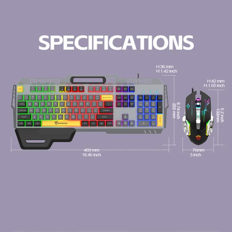 SHIPADOO GT500 Tri-color Block RGB Metal Cover Suspended Wired Gaming Keyboard with Mouse(Glacier Purple) - Image 12
