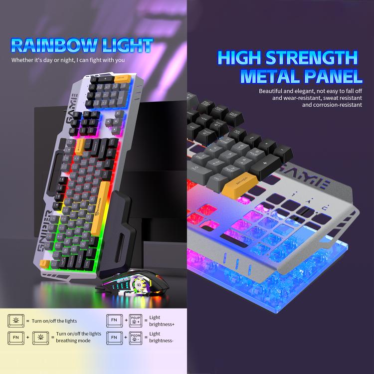 SHIPADOO GT500 Tri-color Block RGB Metal Cover Suspended Wired Gaming Keyboard with Mouse(Glacier Purple) - Image 7