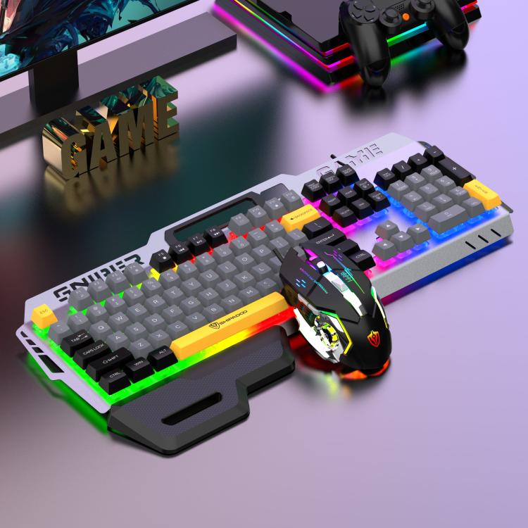 SHIPADOO GT500 Tri-color Block RGB Metal Cover Suspended Wired Gaming Keyboard with Mouse(Modern Grey)