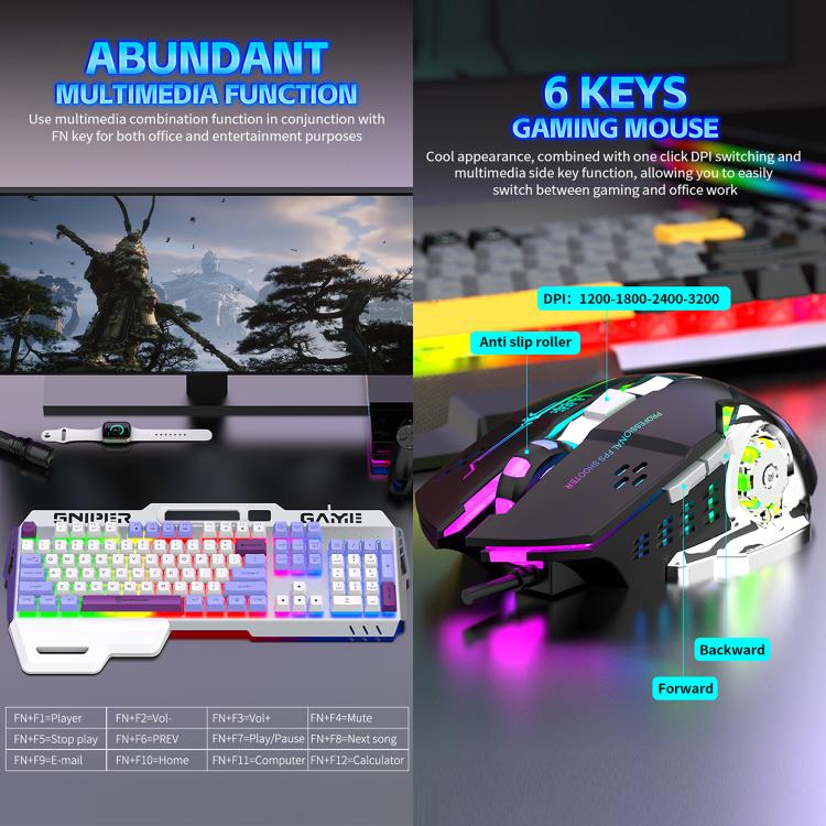 SHIPADOO GT500 Tri-color Block RGB Metal Cover Suspended Wired Gaming Keyboard with Mouse(Modern Grey) - Image 10