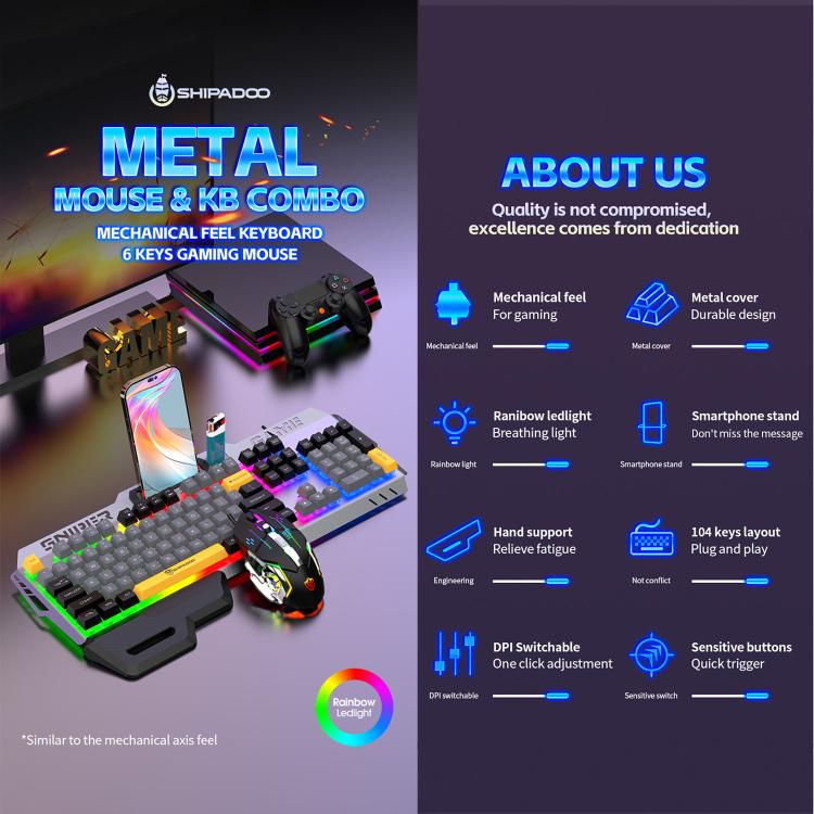 SHIPADOO GT500 Tri-color Block RGB Metal Cover Suspended Wired Gaming Keyboard with Mouse(Modern Grey) - Image 5