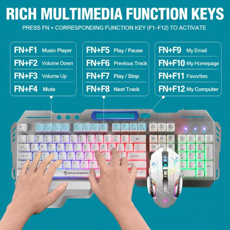 SHIPADOO GT700 Illuminated Wired Gaming Keyboard and 6D 4800DPI Mouse Set(Black) - Image 12
