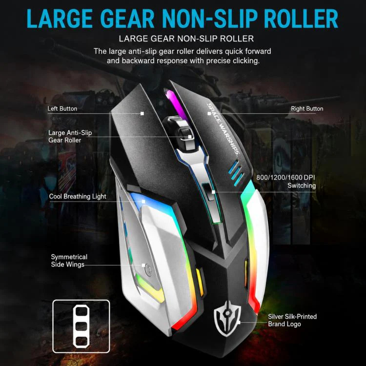 SHIPADOO GT700 Illuminated Wired Gaming Keyboard and 6D 4800DPI Mouse Set(Black) - Image 19