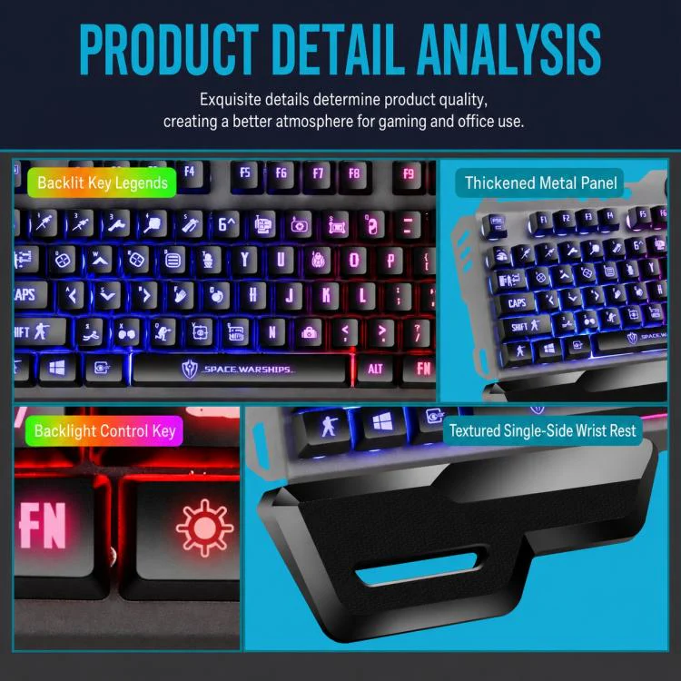 SHIPADOO GT700 Illuminated Wired Gaming Keyboard and 6D 4800DPI Mouse Set(Black) - Image 5