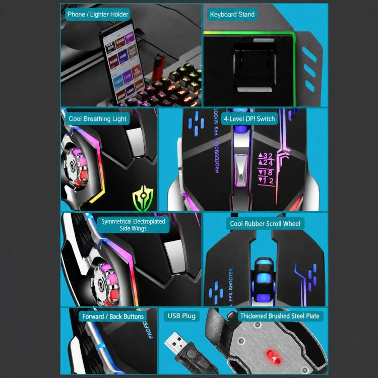 SHIPADOO GT700 Illuminated Wired Gaming Keyboard and 6D 4800DPI Mouse Set(Black) - Image 6