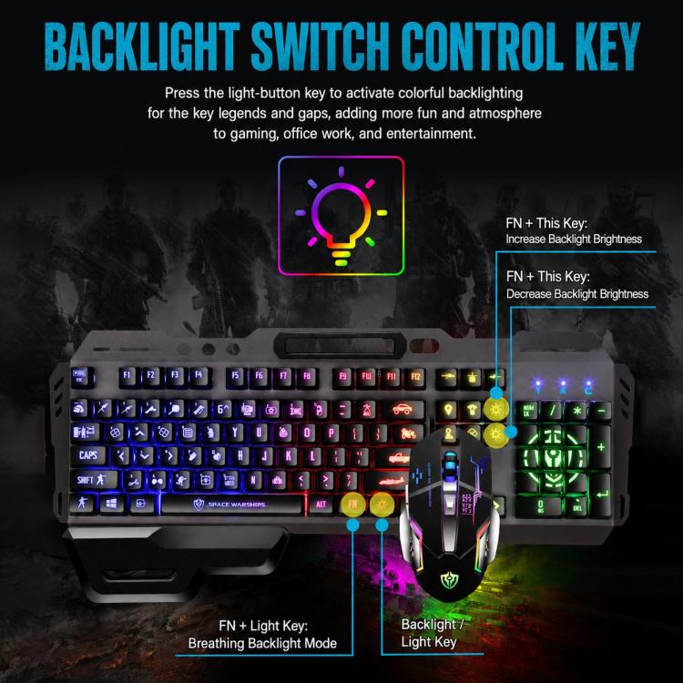 SHIPADOO GT700 Illuminated Wired Gaming Keyboard and 6D 4800DPI Mouse Set(Black) - Image 8