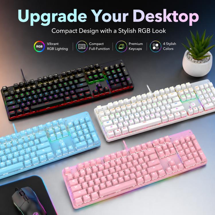 SHIPADOO HJK901-10 RGB Backlight Mechanical USB Wired Keyboard(Pink) - Image 2