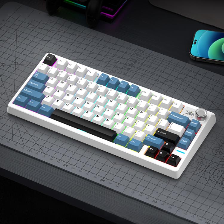 SHIPADOO JK750 Blue Switch RGB 79 Keys Three Modes Mechanical Keyboard(Glacier Blue)
