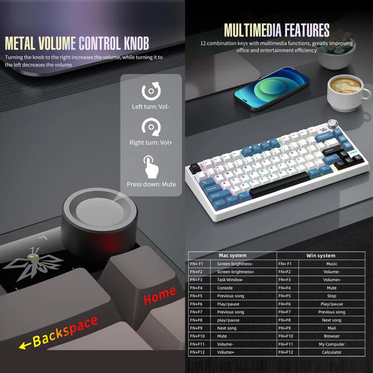 SHIPADOO JK750 Blue Switch RGB 79 Keys Three Modes Mechanical Keyboard(Glacier Blue) - Image 7