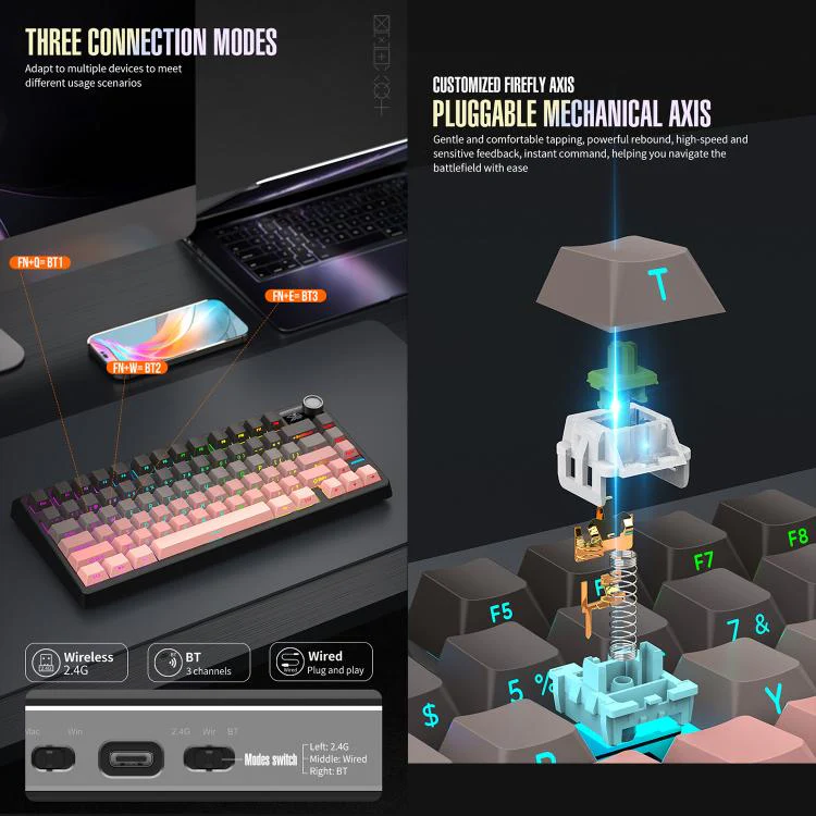 SHIPADOO JK750 Blue Switch RGB 79 Keys Three Modes Mechanical Keyboard(Midnight Sun) - Image 4
