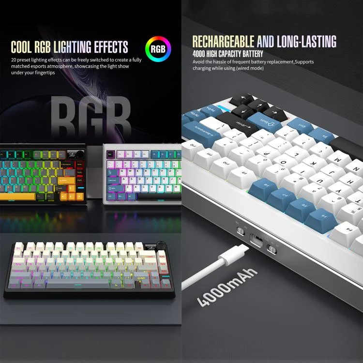 SHIPADOO JK750 Blue Switch RGB 79 Keys Three Modes Mechanical Keyboard(Midnight Sun) - Image 5