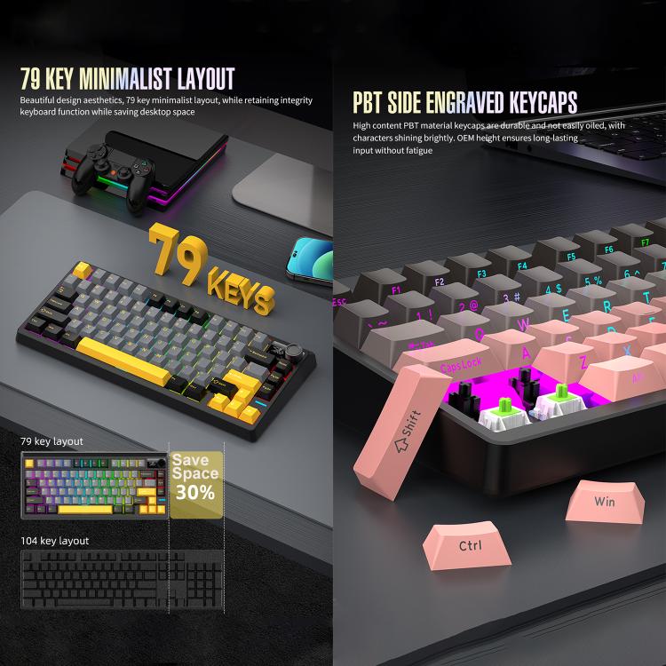 SHIPADOO JK750 Blue Switch RGB 79 Keys Three Modes Mechanical Keyboard(Midnight Sun) - Image 6
