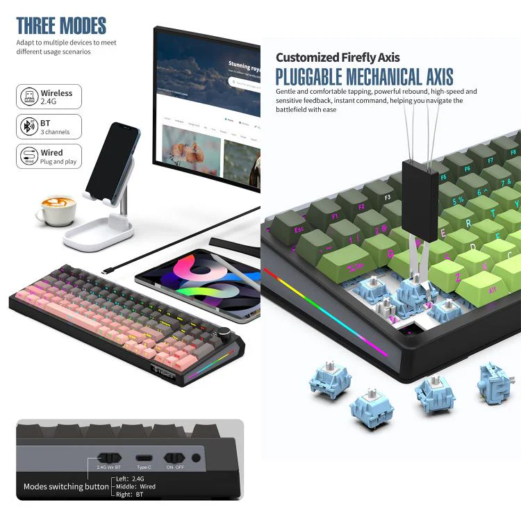 SHIPADOO JK980 Blue Switch RGB 98 Keys Three Modes Mechanical Keyboard(Glacier Blue) - Image 4