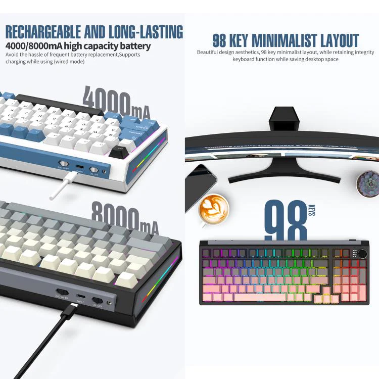 SHIPADOO JK980 Blue Switch RGB 98 Keys Three Modes Mechanical Keyboard(Midnight Sun) - Image 6