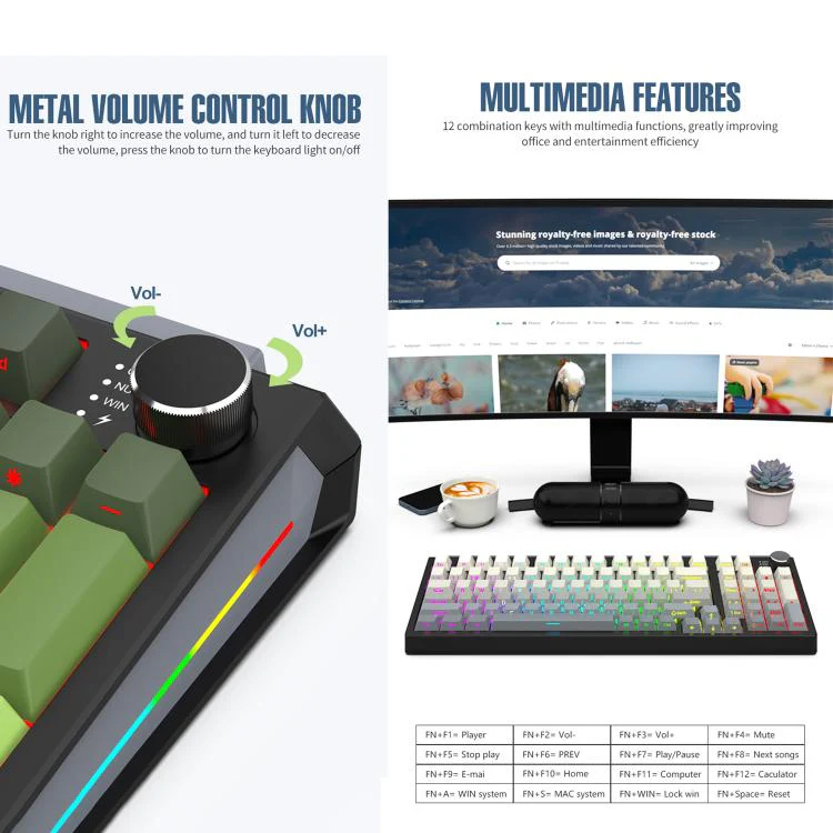 SHIPADOO JK980 Blue Switch RGB 98 Keys Three Modes Mechanical Keyboard(Midnight Sun) - Image 7