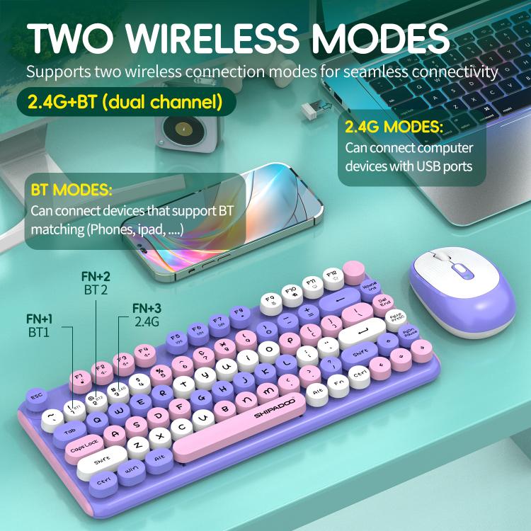 SHIPADOO W688 2.4G + BT 1600 DPI Wireless Keyboard Mouse Set(Purple) - Image 5
