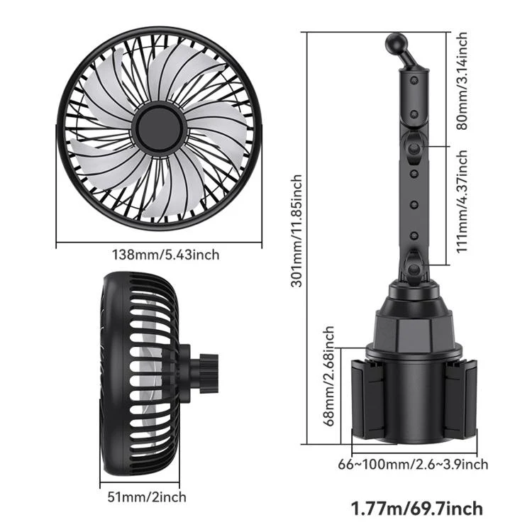 SHUNWEI 12V/24V Car Cup Holder Fan With USB Single Head(Black) - Image 3
