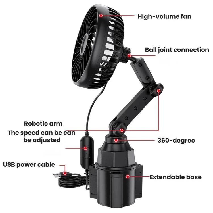 SHUNWEI 12V/24V Car Cup Holder Fan With USB Single Head(Black) - Image 4