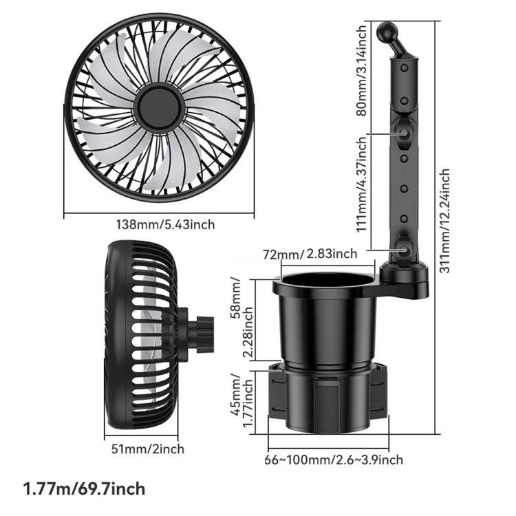 SHUNWEI 2 In 1 Car Cup Holder Multifunctional Adjustable Fan(Black) - Image 3