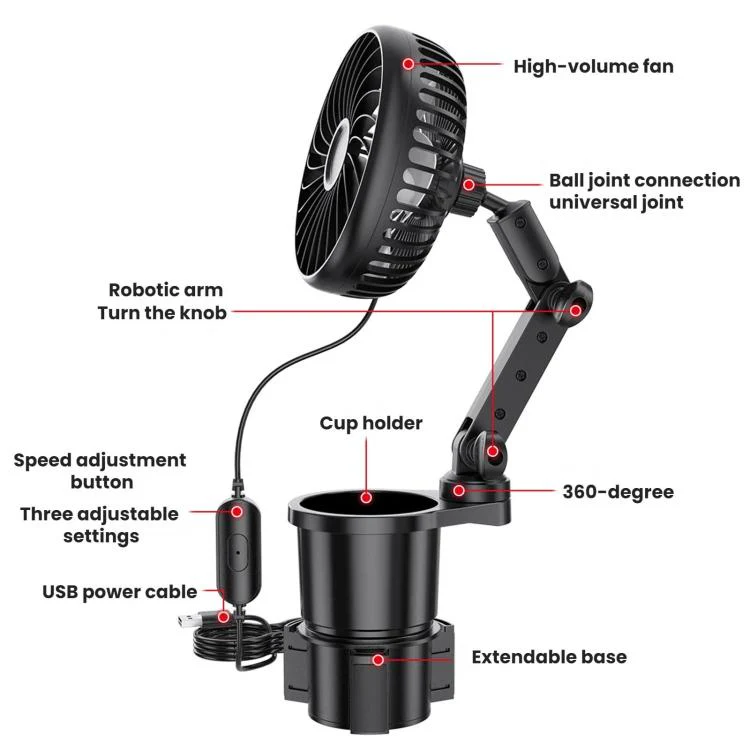 SHUNWEI 2 In 1 Car Cup Holder Multifunctional Adjustable Fan(Black) - Image 4