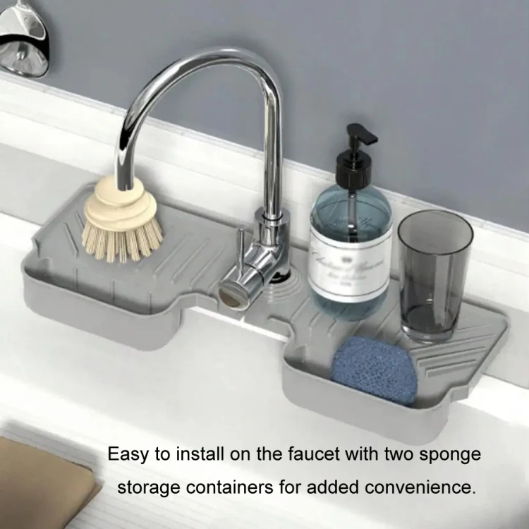 Silicone Drainage Mat Splash-Proof Silicone Pad Kitchen Bath Faucet Drainage Basket(Gray) - Image 3