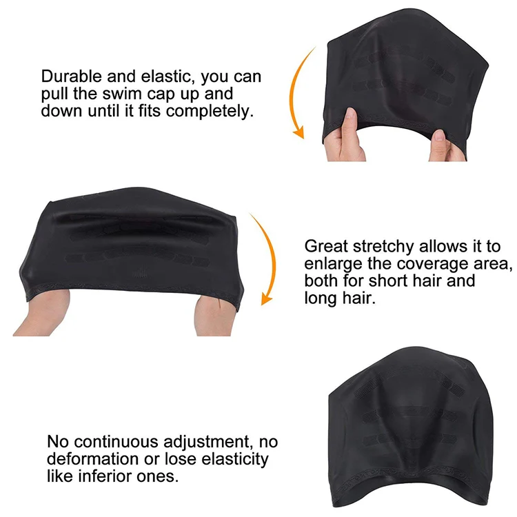 Silicone Ear Protection Waterproof Swimming Cap for Adults with Long Hair(Pink) - Image 4