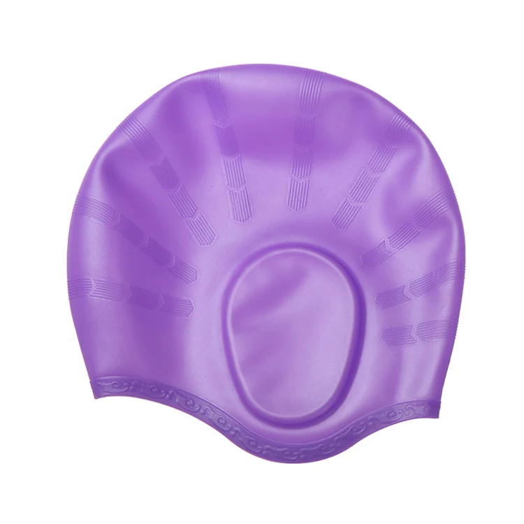 Silicone Ear Protection Waterproof Swimming Cap for Adults with Long Hair(Purple) - Image 2