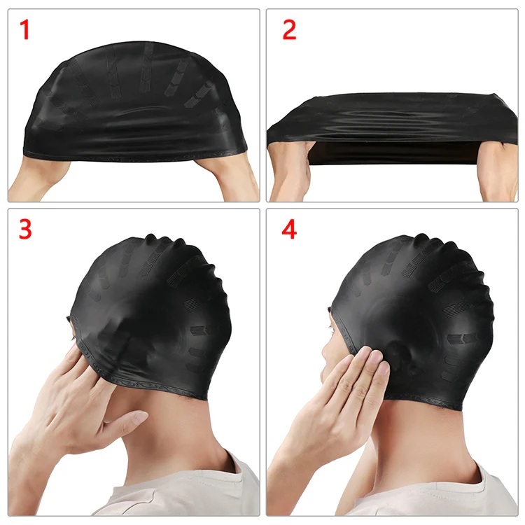Silicone Ear Protection Waterproof Swimming Cap for Adults with Long Hair(Purple) - Image 5
