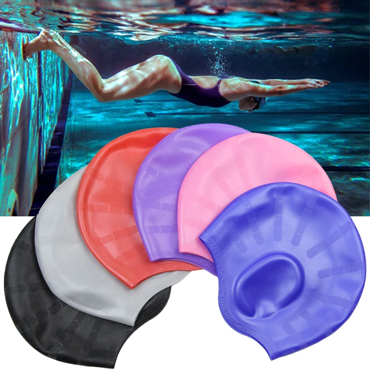 Silicone Ear Protection Waterproof Swimming Cap for Adults with Long Hair(Purple) - Image 8