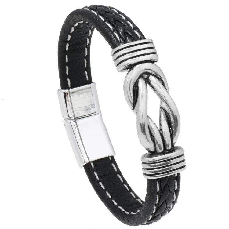 Simple Alloy Magnetic Clasp Leather Bracelet Personalized Braided Bracelet, Style: Black 22.5cm