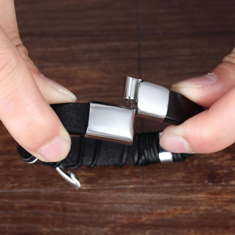 Simple Alloy Magnetic Clasp Leather Bracelet Personalized Braided Bracelet, Style: Black And Red 22.5cm - Image 5