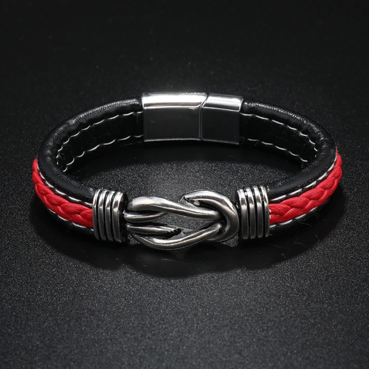 Simple Alloy Magnetic Clasp Leather Bracelet Personalized Braided Bracelet, Style: Blue 22.5cm - Image 4