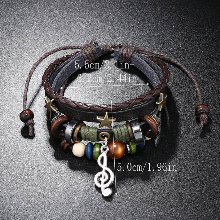 Simple Multi-Layer Beaded Leather Bracelet Personalized Musical Note Charm Bracelet(Brown) - Image 3