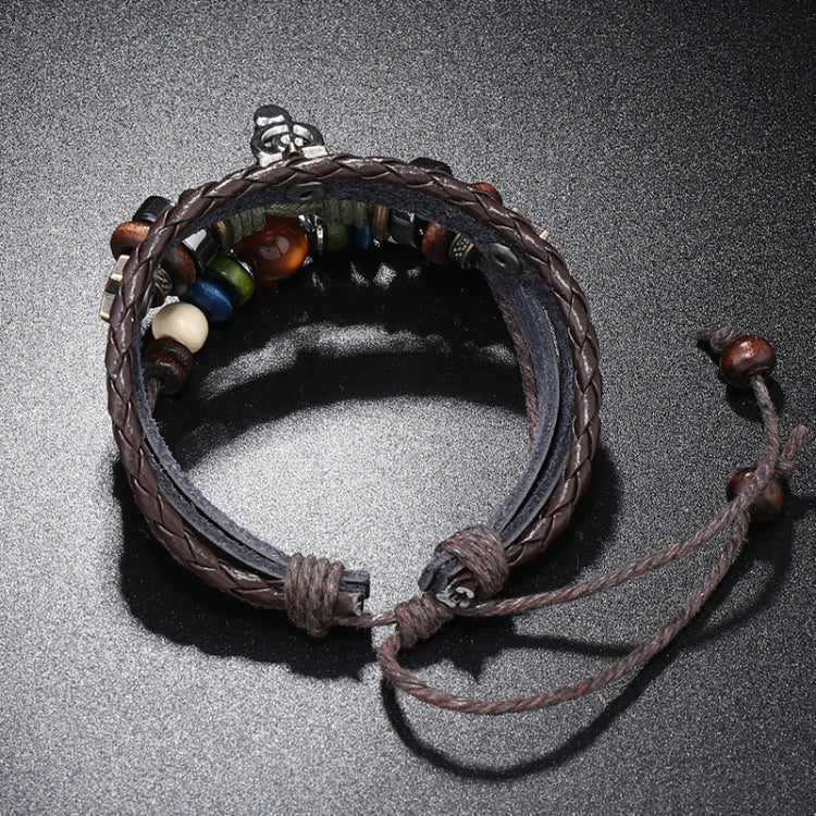 Simple Multi-Layer Beaded Leather Bracelet Personalized Musical Note Charm Bracelet(Brown) - Image 5