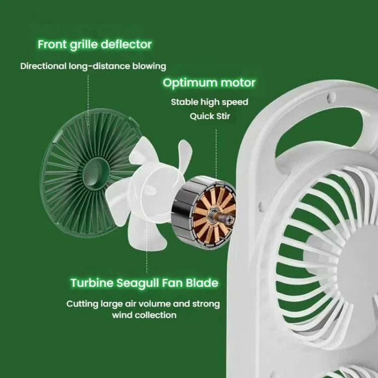 Simple Triple Turbine Design Fan Large Wind Desktop USB Charging Portable Home Outdoor Dormitory Fan(White-black) - Image 12