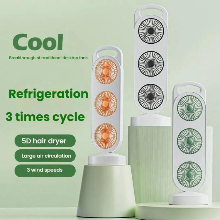 Simple Triple Turbine Design Fan Large Wind Desktop USB Charging Portable Home Outdoor Dormitory Fan(White-black) - Image 4