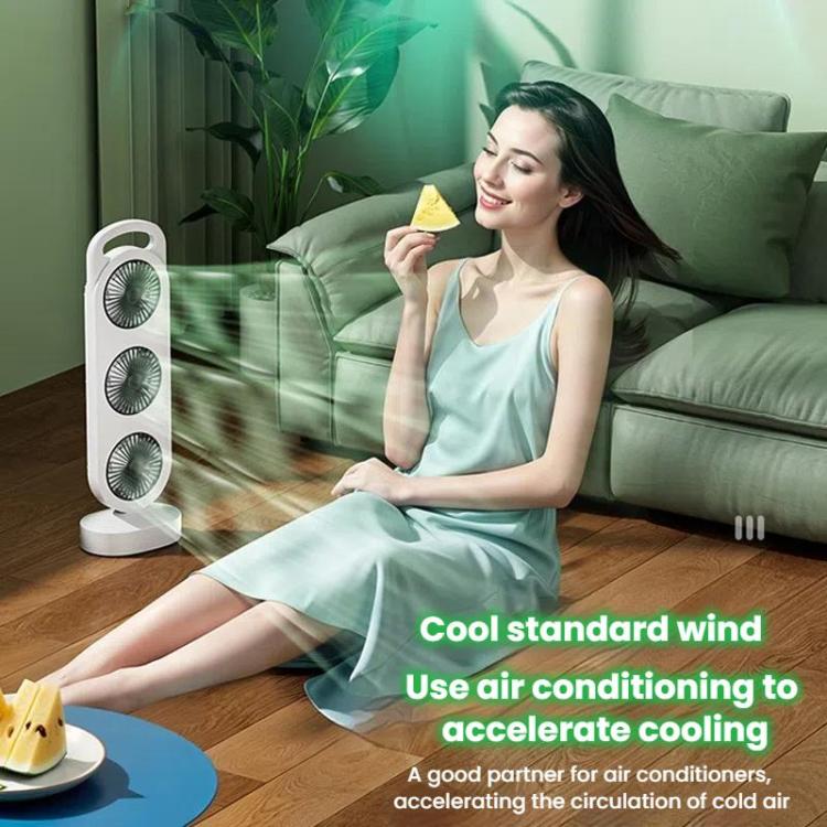 Simple Triple Turbine Design Fan Large Wind Desktop USB Charging Portable Home Outdoor Dormitory Fan(White-green) - Image 14