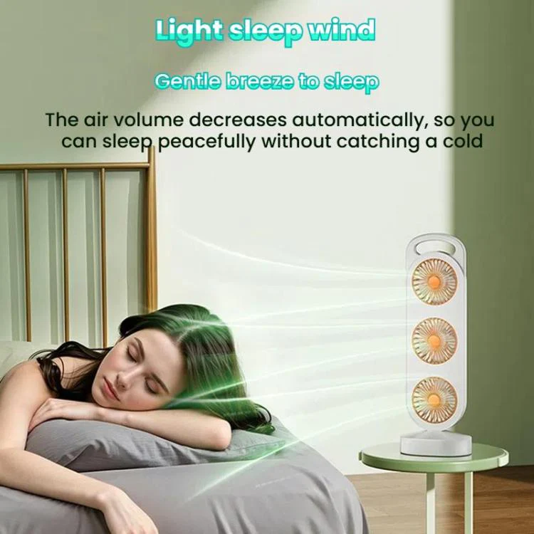 Simple Triple Turbine Design Fan Large Wind Desktop USB Charging Portable Home Outdoor Dormitory Fan(White-green) - Image 8