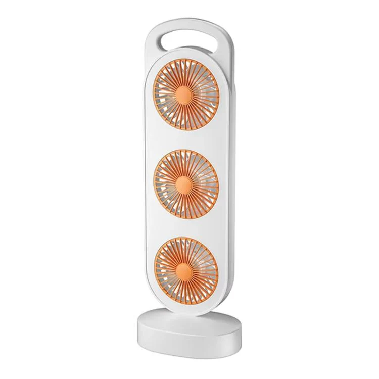 Simple Triple Turbine Design Fan Large Wind Desktop USB Charging Portable Home Outdoor Dormitory Fan(White-orange)