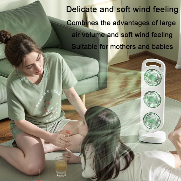 Simple Triple Turbine Design Fan Large Wind Desktop USB Charging Portable Home Outdoor Dormitory Fan(White-orange) - Image 11