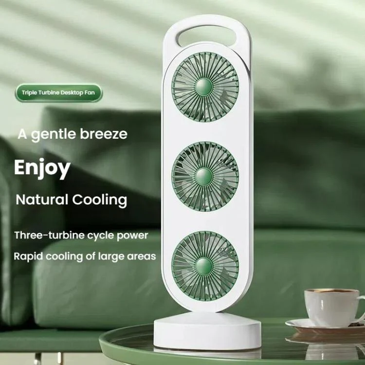 Simple Triple Turbine Design Fan Large Wind Desktop USB Charging Portable Home Outdoor Dormitory Fan(White-orange) - Image 5