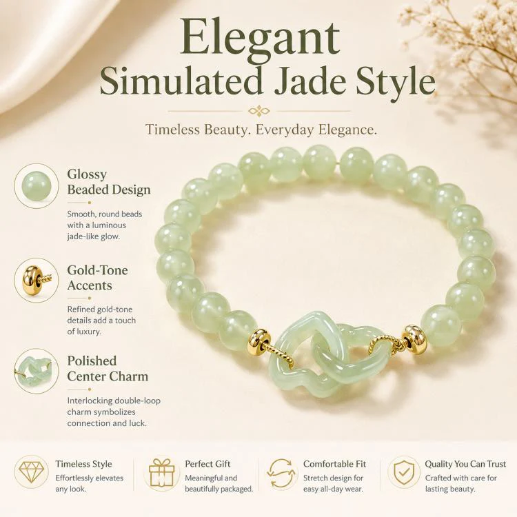 Simulated Jade Beaded Bracelet Elegant Green Glass Gemstone Jewelry Gift For Women(Heart-to-Heart) - Image 3