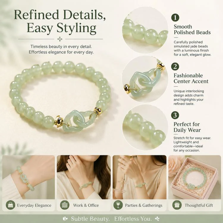 Simulated Jade Beaded Bracelet Elegant Green Glass Gemstone Jewelry Gift For Women(Heart-to-Heart) - Image 5