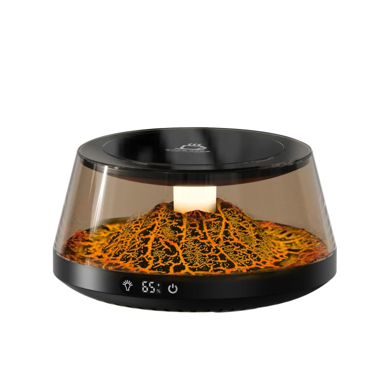 Simulation Volcano Heating Cup Mat 50-80 degrees Celsius Temperature Adjust with Atmosphere Light,US Plug(Black)